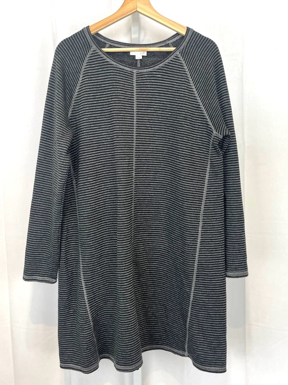 J. JILL Striped Knit Dress Raglan Long Sleeve Knee Length Gray Petite L PL